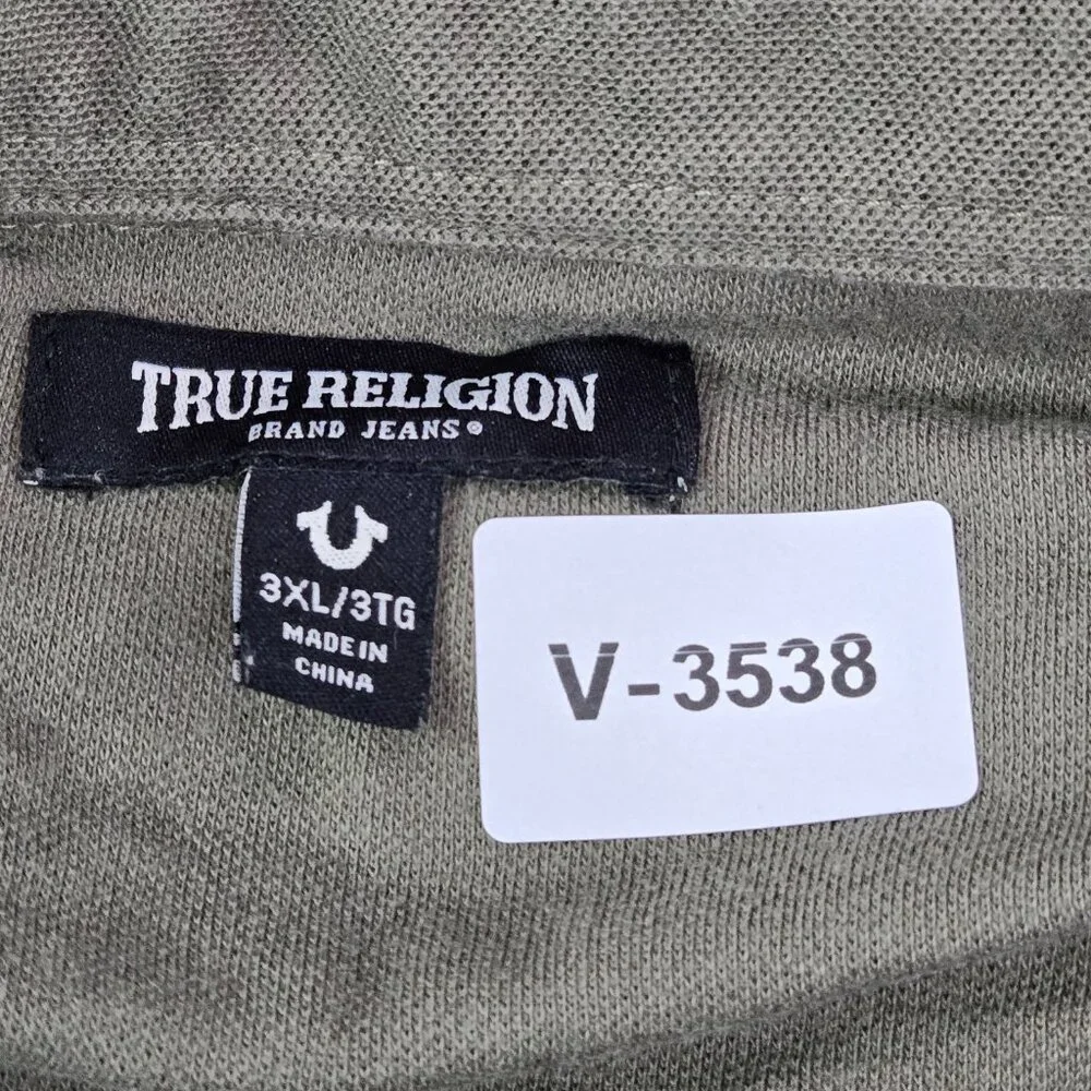 True Religion Men‎ Polo Shirt 3XL Green Logo Long Sleeve Collar
